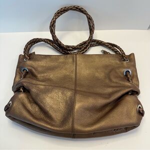 Etienne Aigner Bronze Pebbled Leather Slouchy Hobo Bag Braided Strap